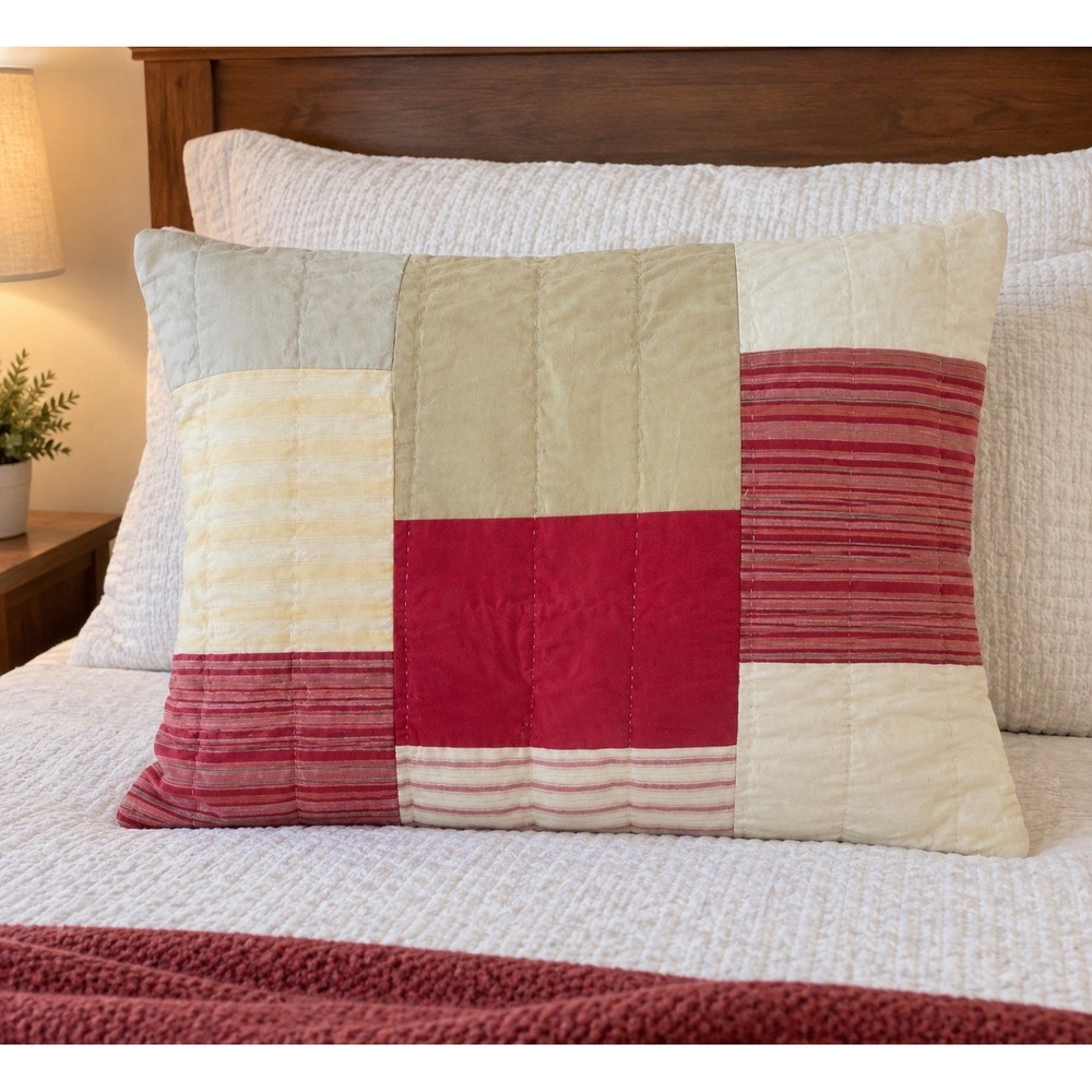 Woolrich Home Standard Pillow Sham 20x26 Red Cream Patchwork Rustic Lodge